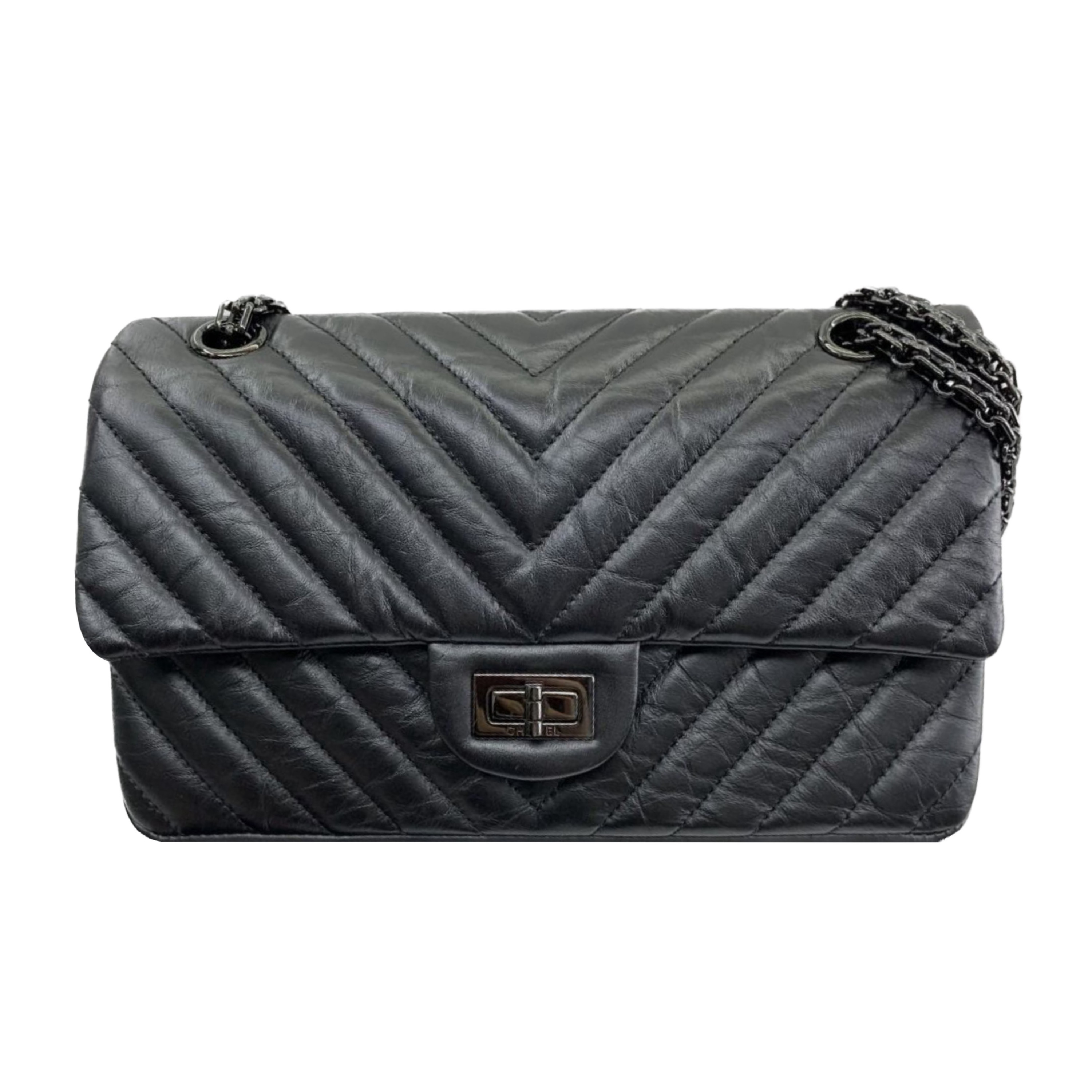 Chanel So Black Chevron Reissue 255 Flap Bag