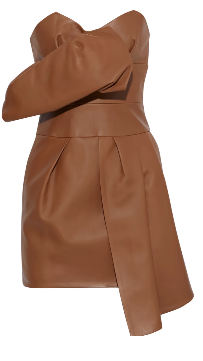 Alexandre Vauthier Strapless Gathered Brown Leather Mini Dress Size M lambskin/viscose/pbt elite