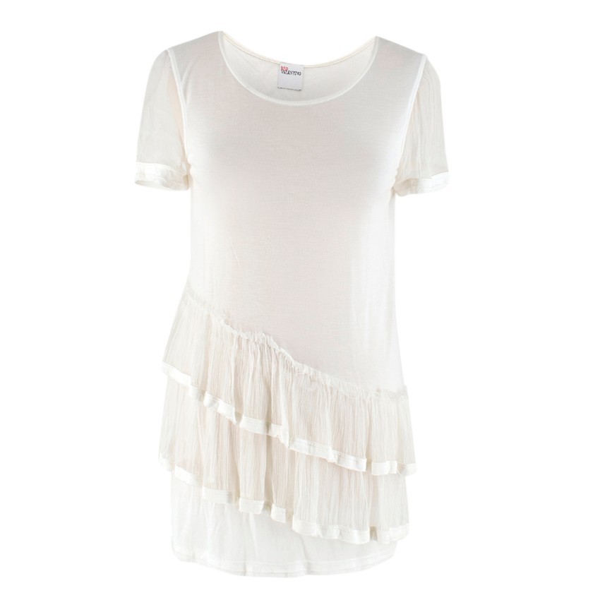 Preowned Red Valentino Silk White Tiered Long Top Size S