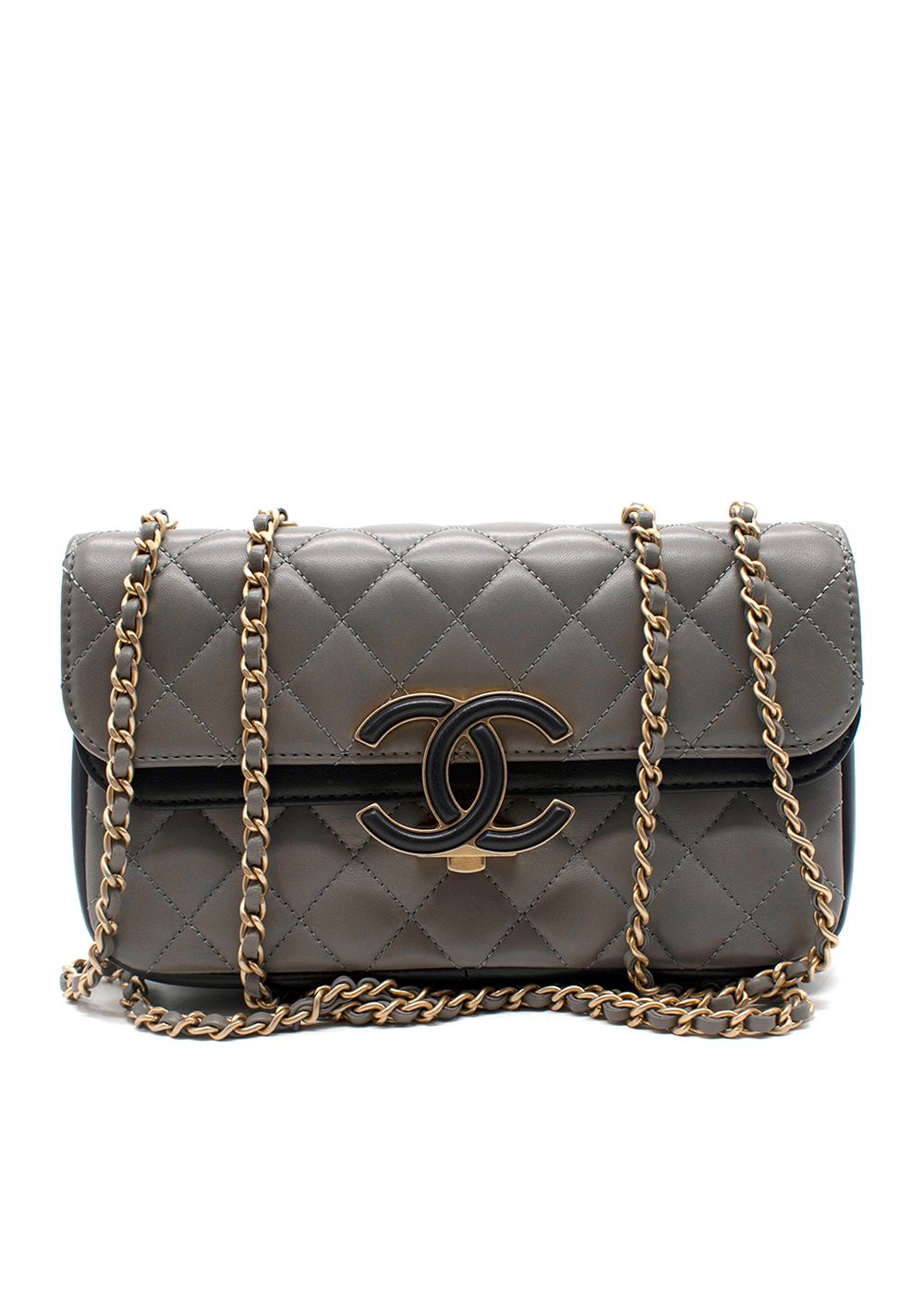 Chanel Grey Small Enamel CC Single Flap Bag lambskin