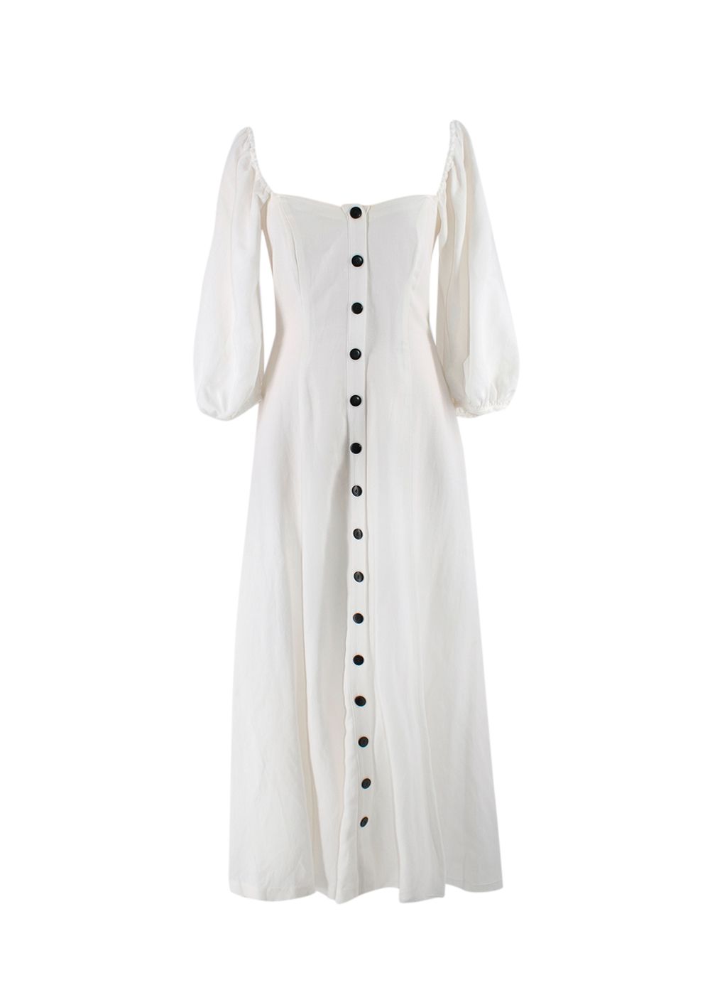 Preowned Mara Hoffman White Mika Puff-sleeve Linen- blend Midi Dress Size XXS linen