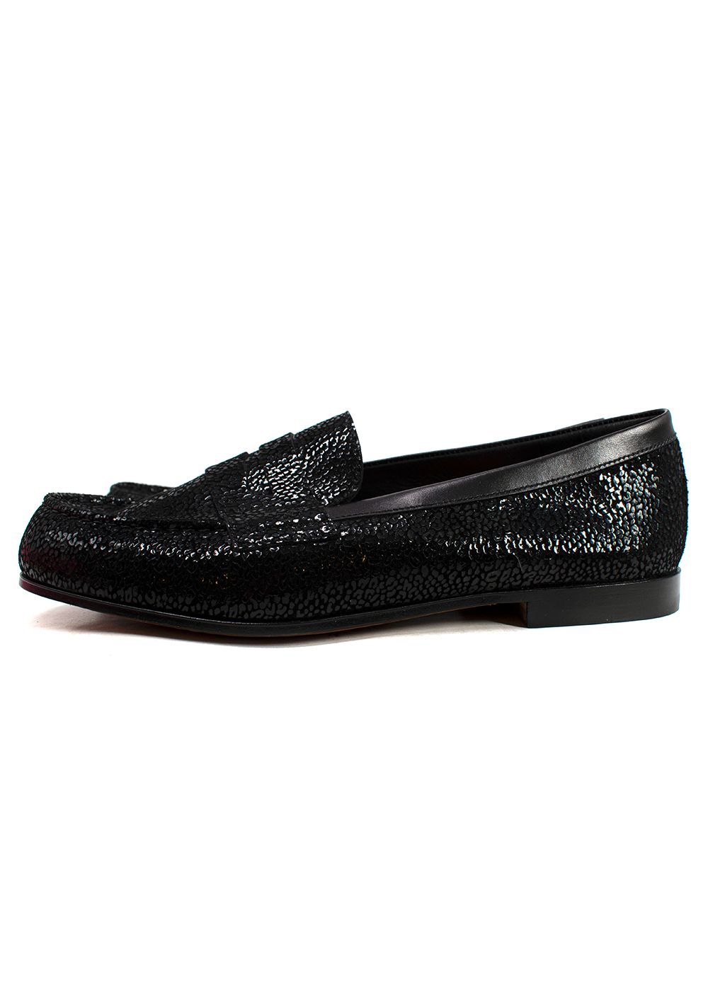 JM Weston Black Leopard Print Suede Loafers Size 39 leather