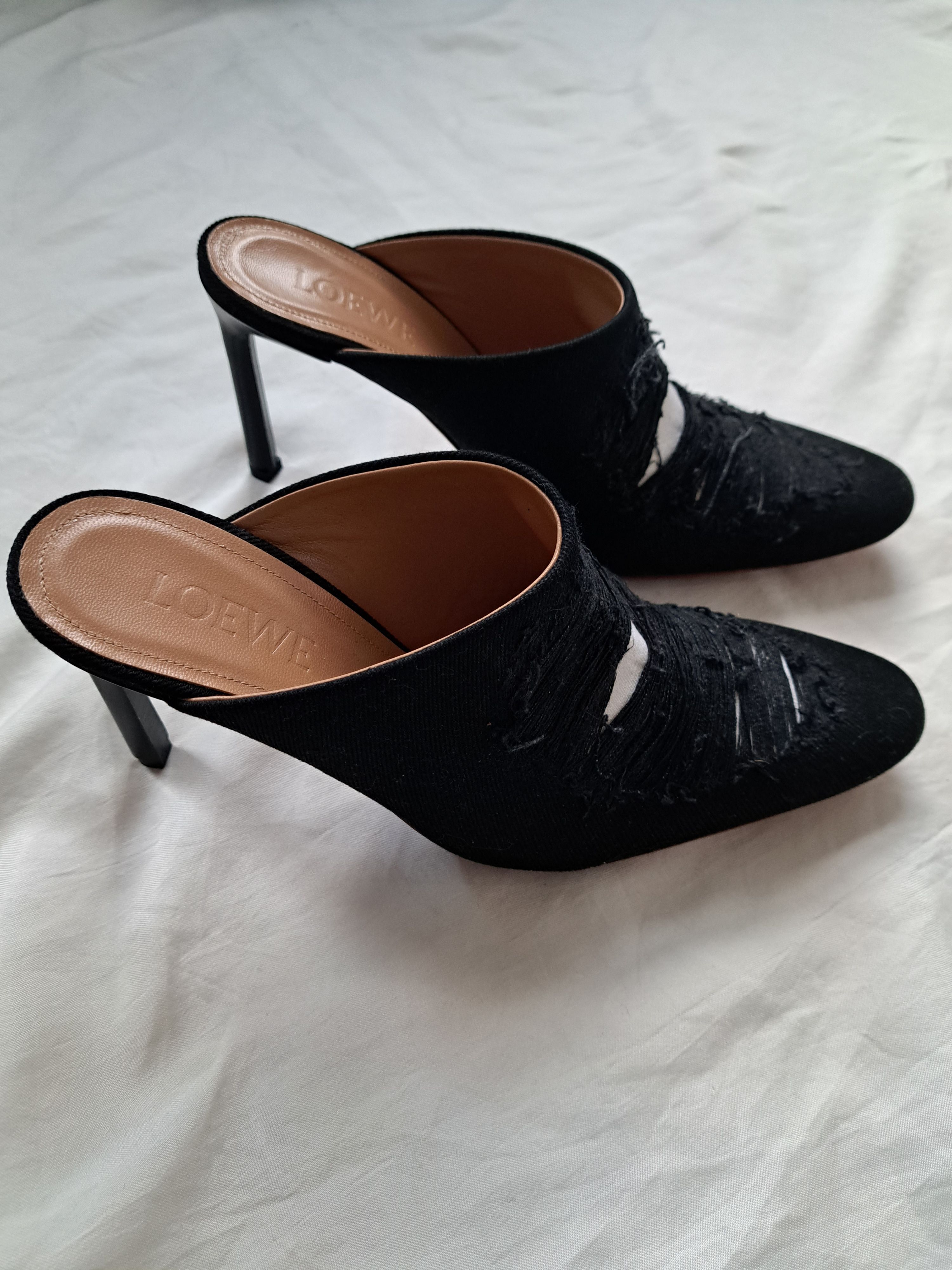 Loewe Black Distressed Denim Mules Size 39 leather