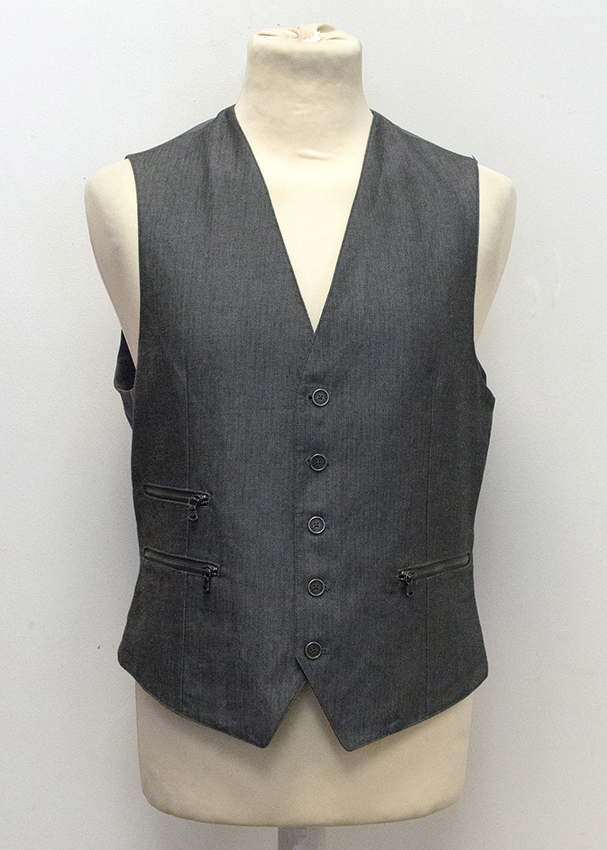 Men's Preowned John Varvatos Grey Waistcoat with Zippers cotton