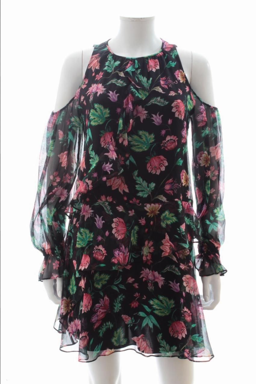 Preowned Rachel Zoe Floral Print Ruffle Mini Dress Size XS Multi-Coloured / Stripes silk