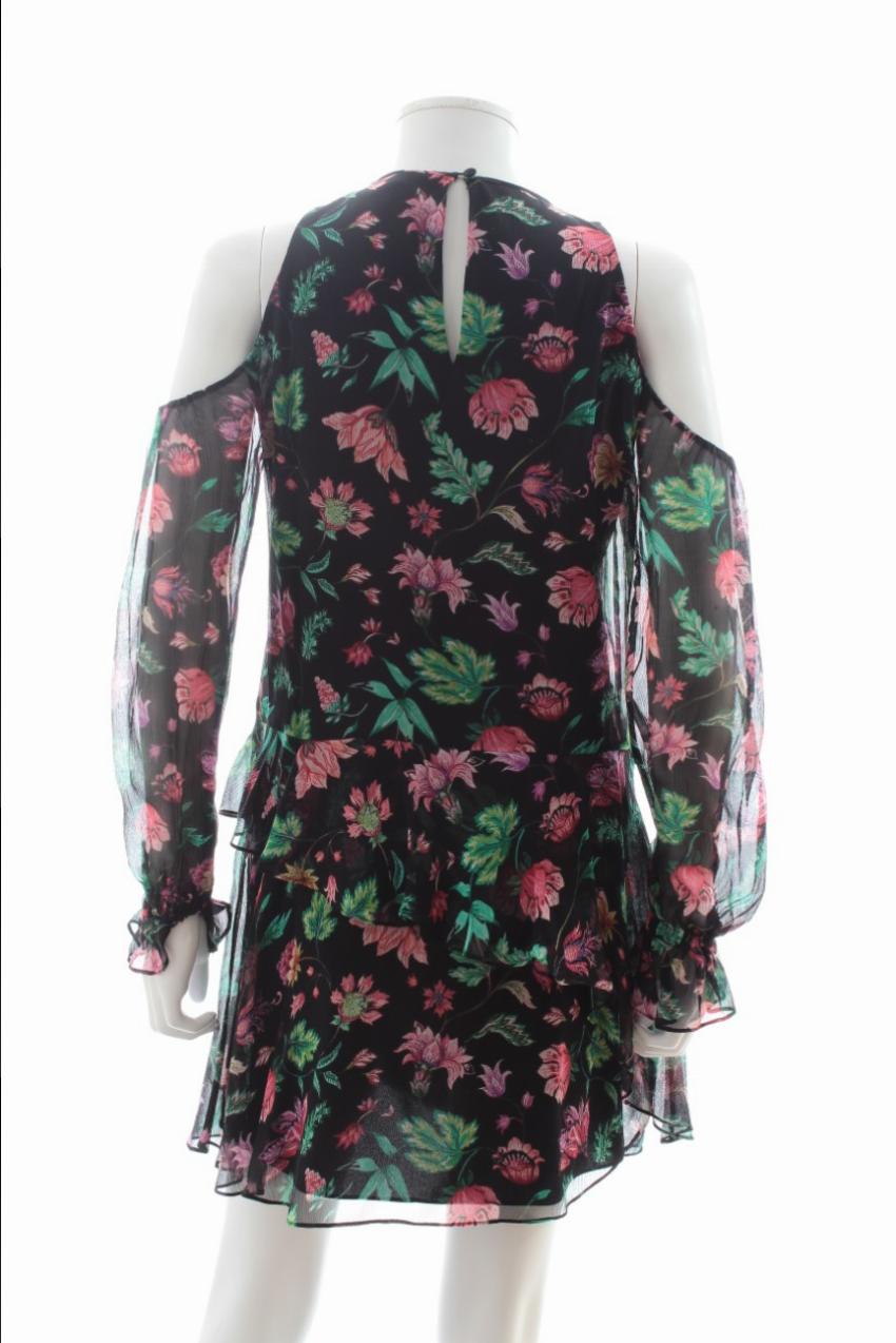 Preowned Rachel Zoe Floral Print Ruffle Mini Dress Size XS Multi-Coloured / Stripes silk