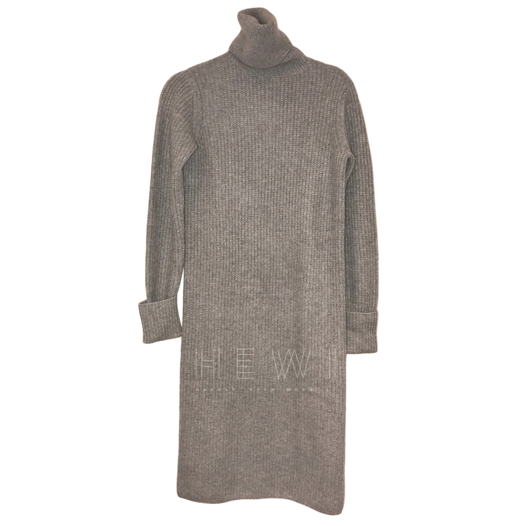 Loro Piana Baby Cashmere Grey Knit Roll Neck Dress Size S Silver