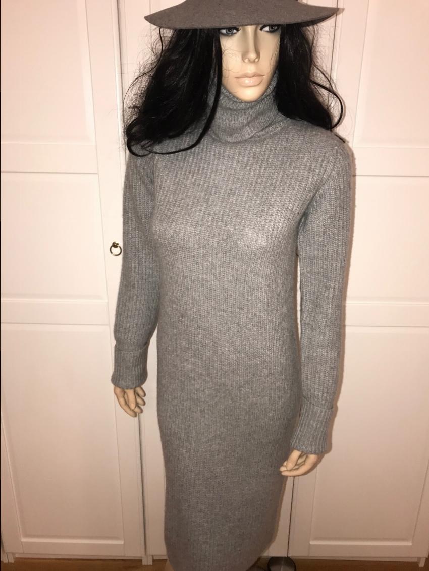 Loro Piana Baby Cashmere Grey Knit Roll Neck Dress Size S Silver