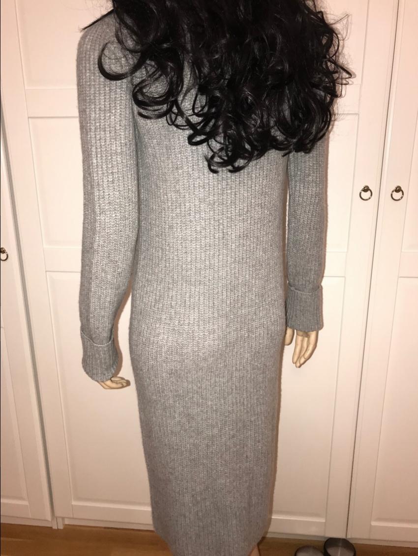 Loro Piana Baby Cashmere Grey Knit Roll Neck Dress Size S Silver