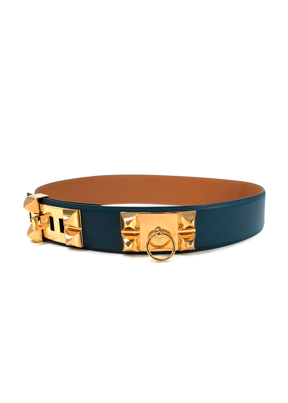 Preowned Hermes Blue Collier De Chein Belt Size 80 teal leather