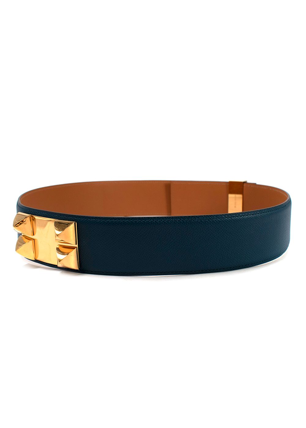 Preowned Hermes Blue Collier De Chein Belt Size 80 teal leather