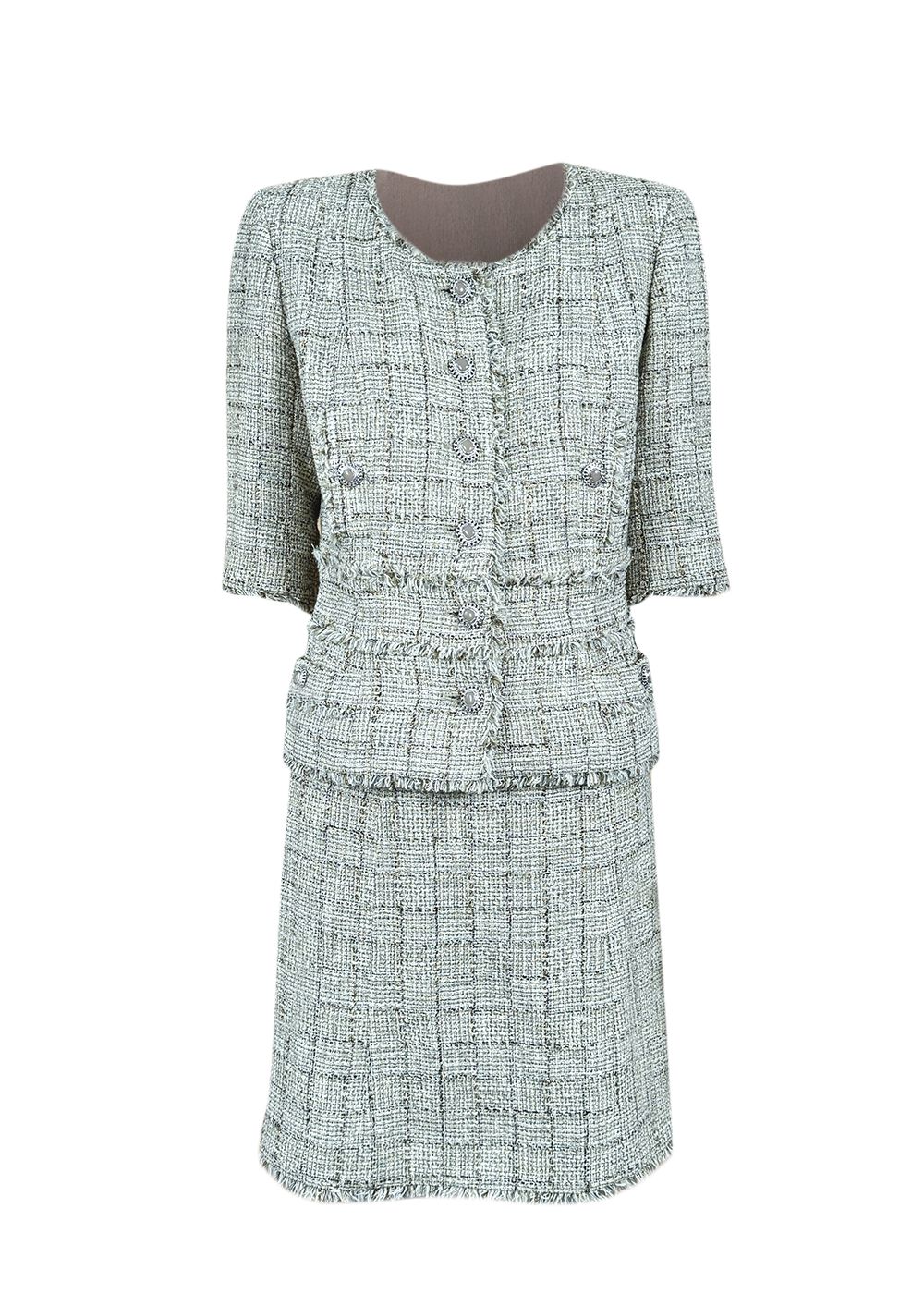 Chanel Beige Tweed Jacket and Skirt Suit Size S