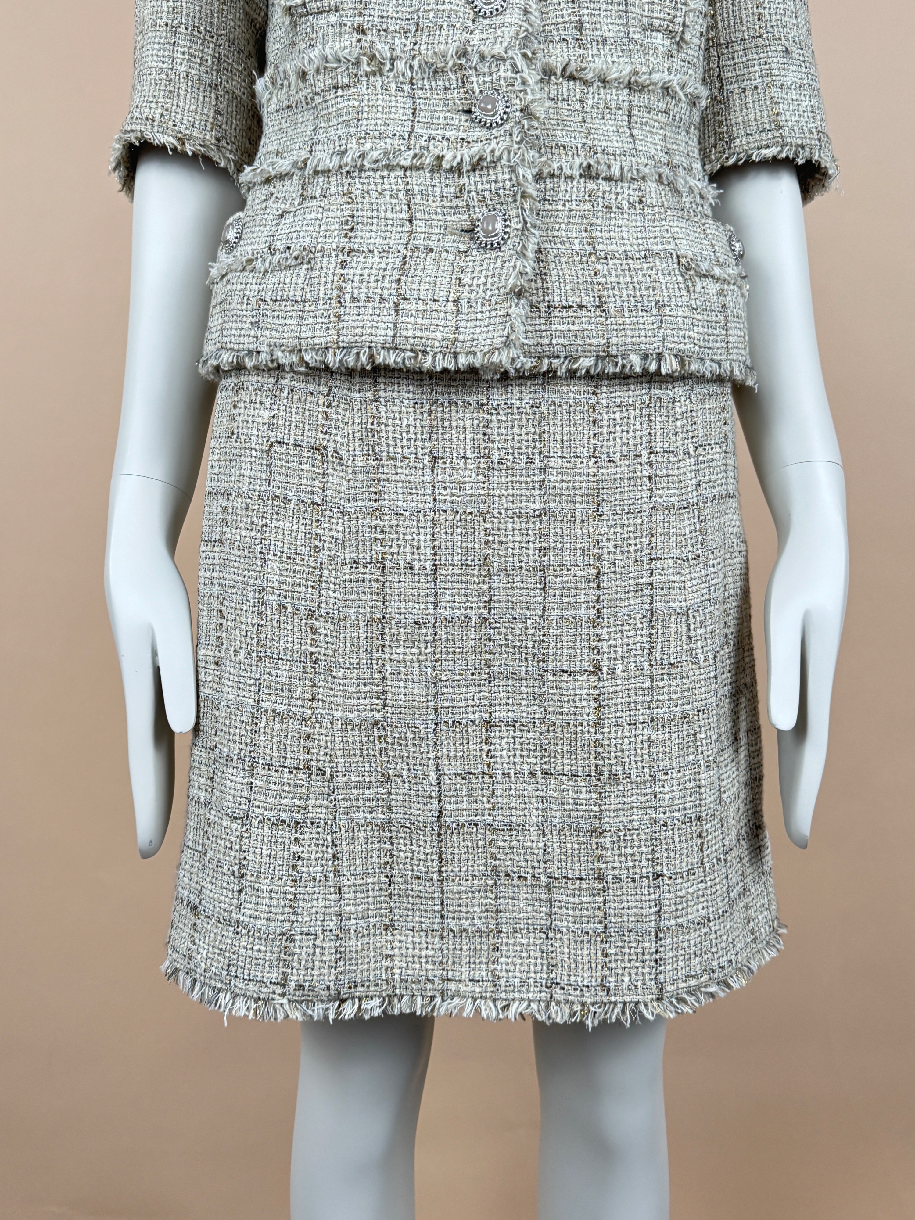 Chanel Beige Tweed Jacket and Skirt Suit Size S