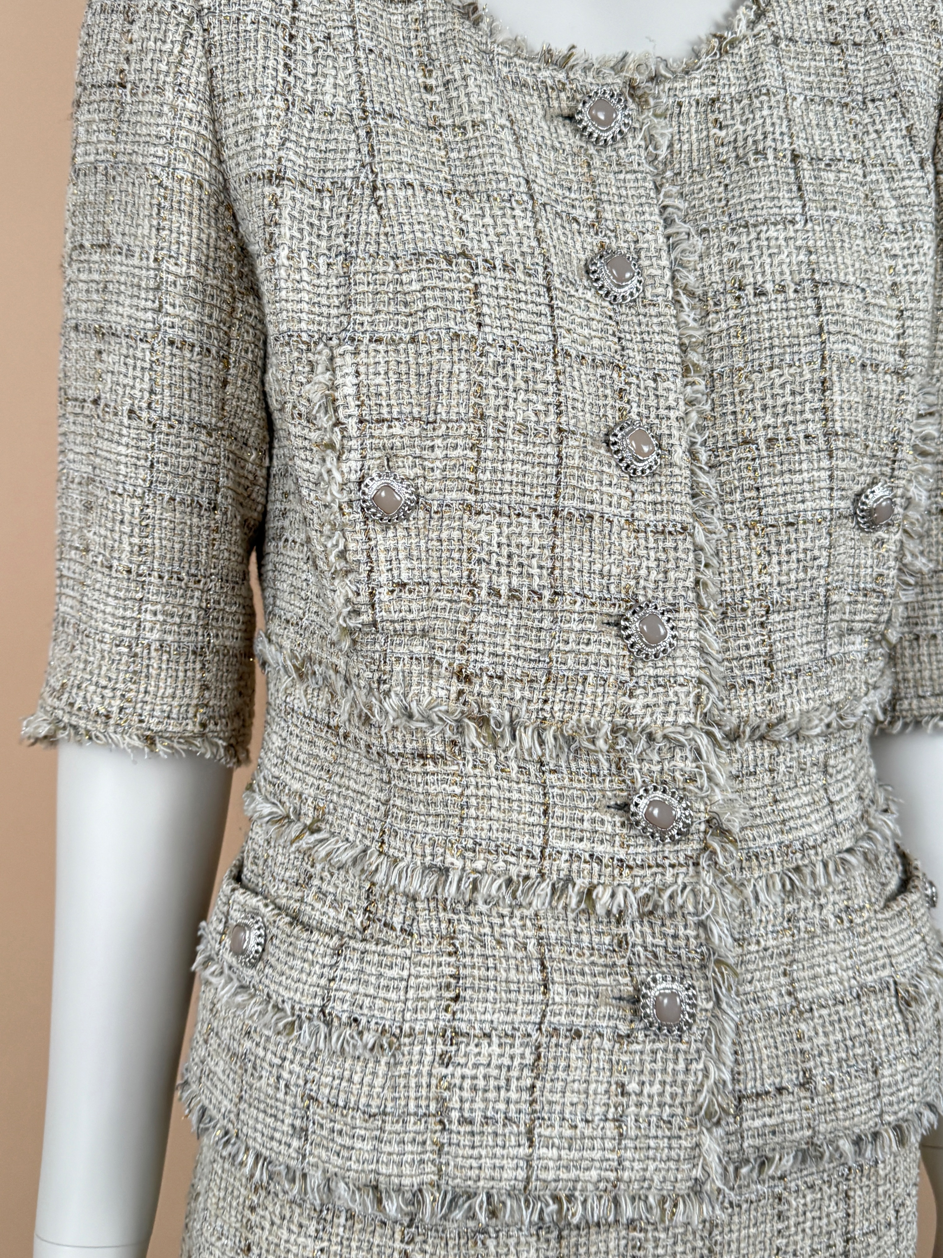 Chanel Beige Tweed Jacket and Skirt Suit Size S