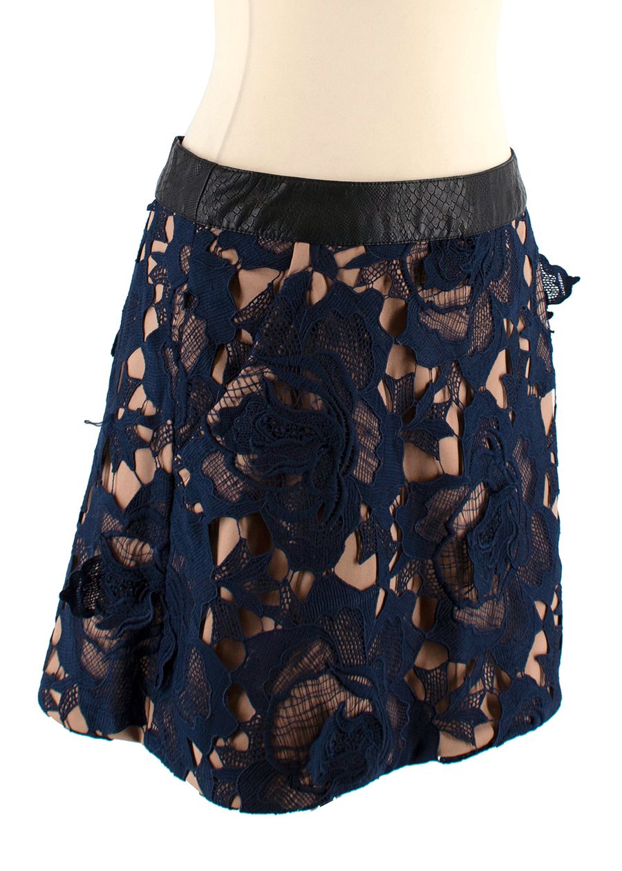 Self Portrait Blue Lace Layered Mini Skirt Size L Beige and Navy cotton