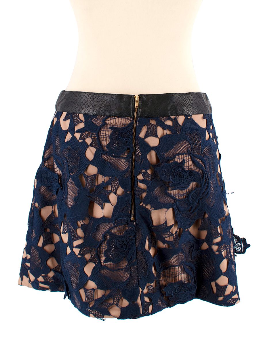 Self Portrait Blue Lace Layered Mini Skirt Size L Beige and Navy cotton