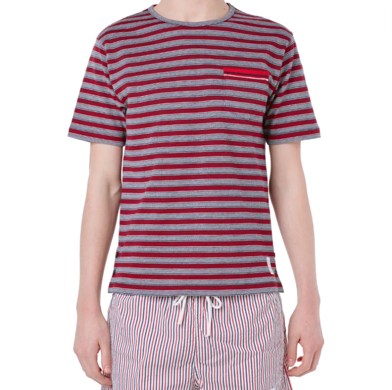 Men's Preowned Thom Browne Banner Stripe Pocket T-shirt Size XXL multicolor cotton