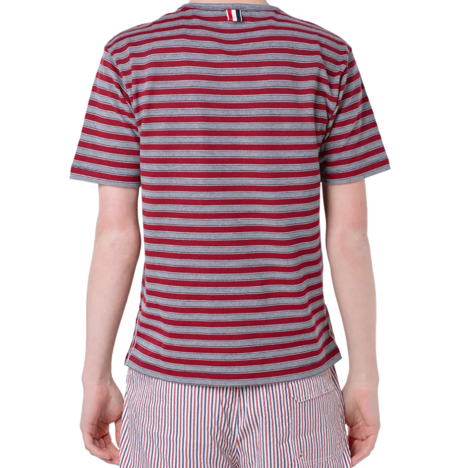 Men's Preowned Thom Browne Banner Stripe Pocket T-shirt Size XXL multicolor cotton