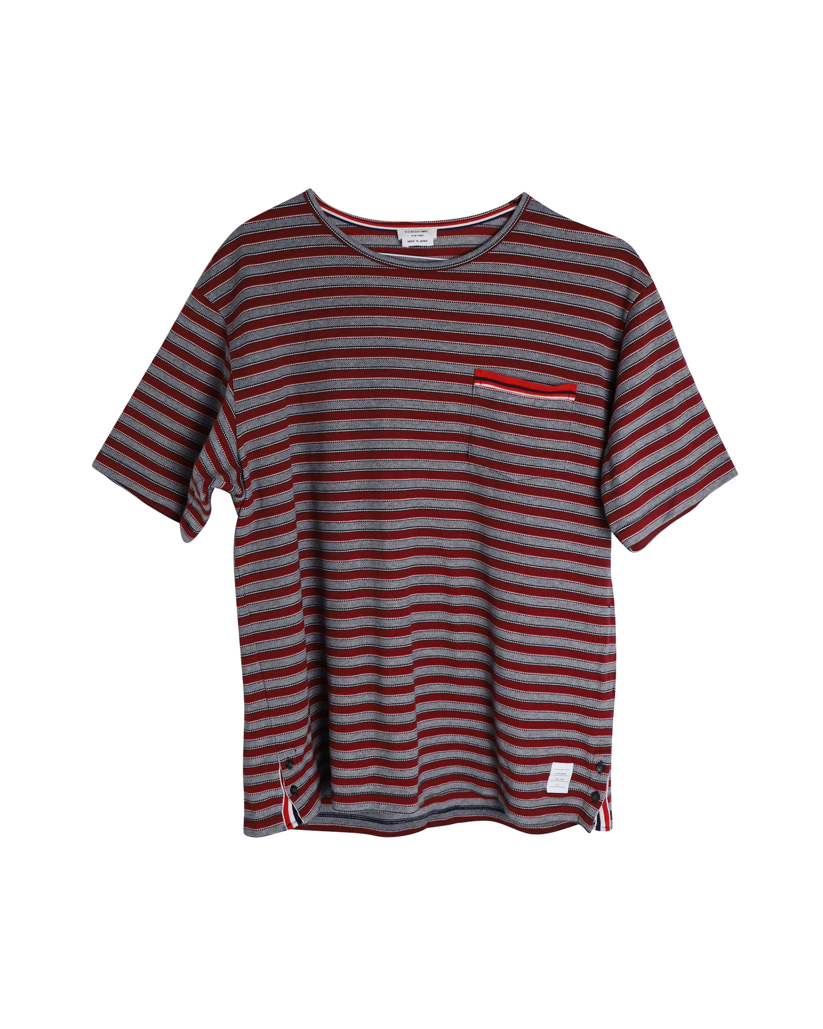 Men's Preowned Thom Browne Banner Stripe Pocket T-shirt Size XXL multicolor cotton