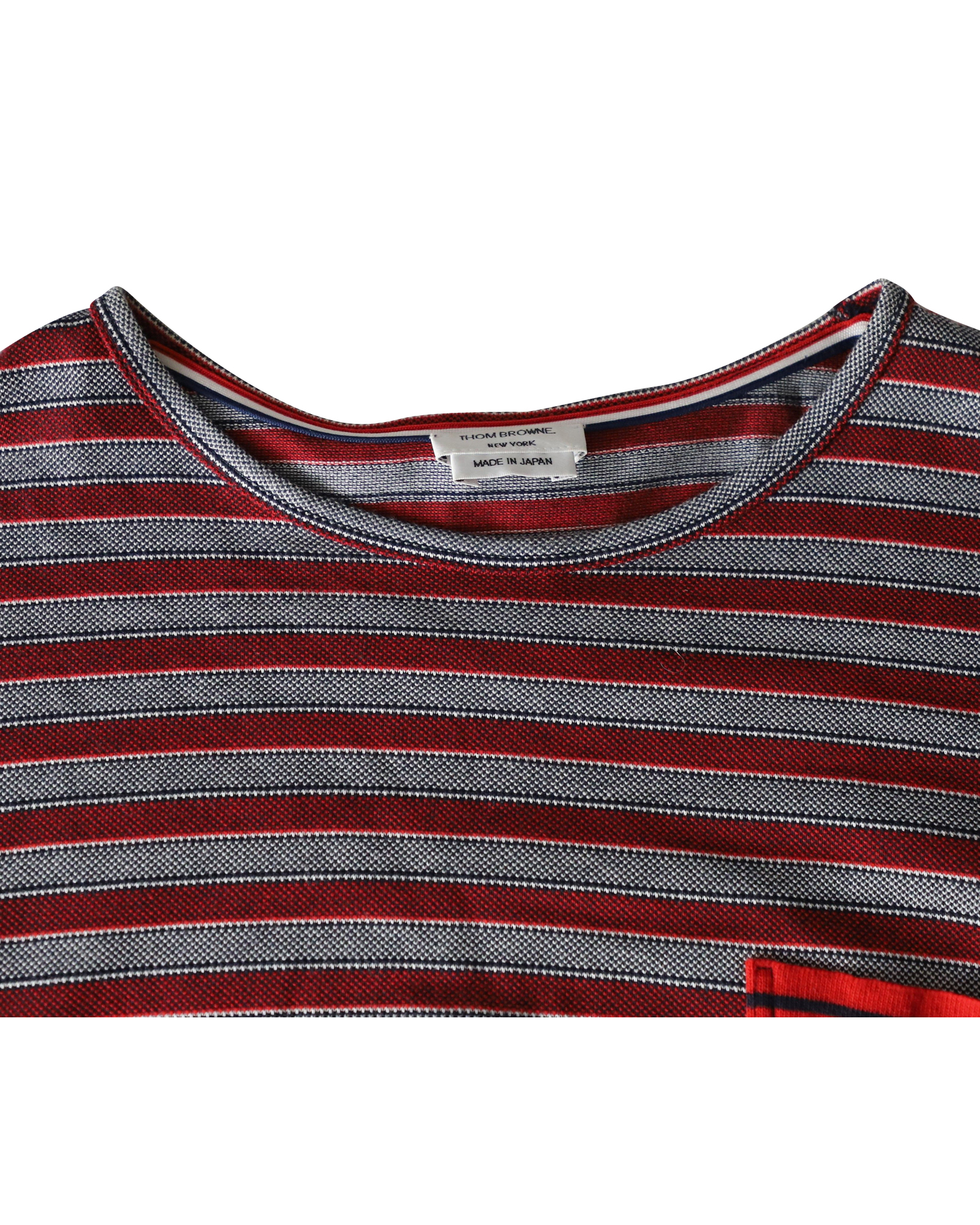 Men's Preowned Thom Browne Banner Stripe Pocket T-shirt Size XXL multicolor cotton