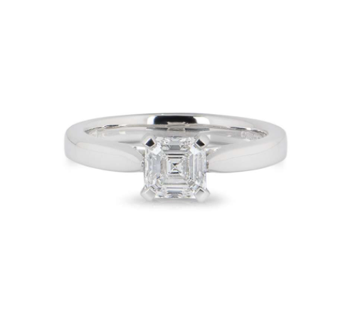 Bespoke Platinum Asscher Cut Diamond Ring Silver