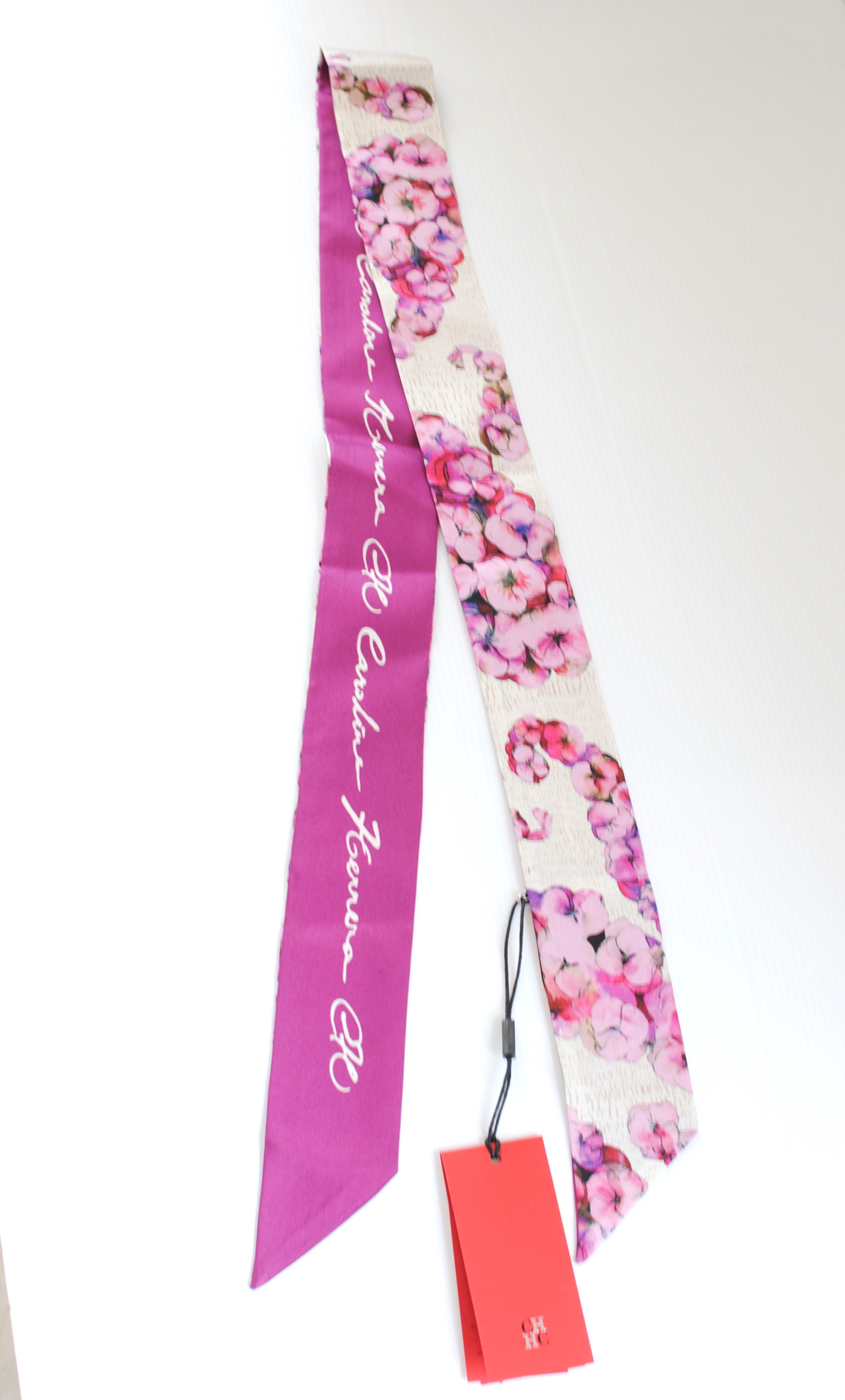 Carolina Herrera Floral Silk Twilly Scarf pink