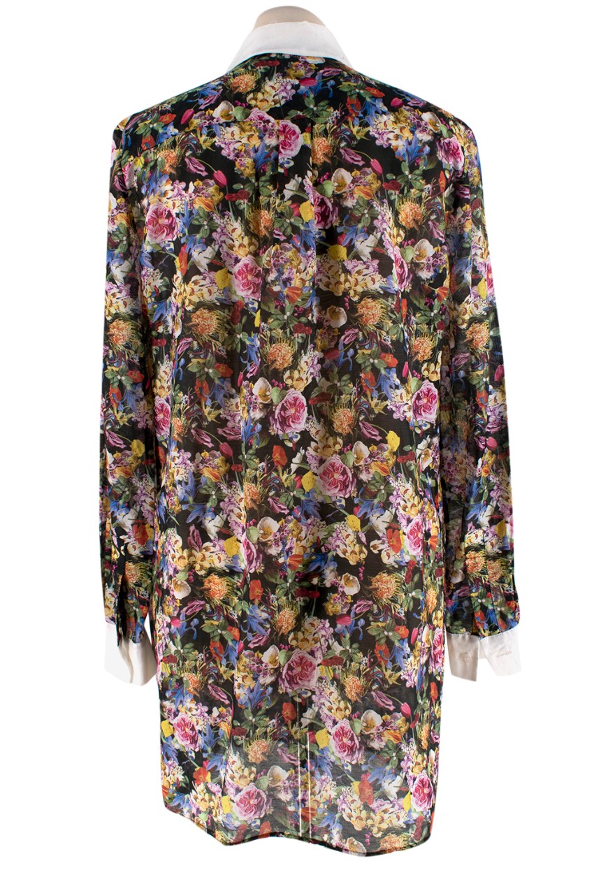 Preowned Mary Katrantzou Floral with White Collar Cotton Dress Size L Floral / Patterned