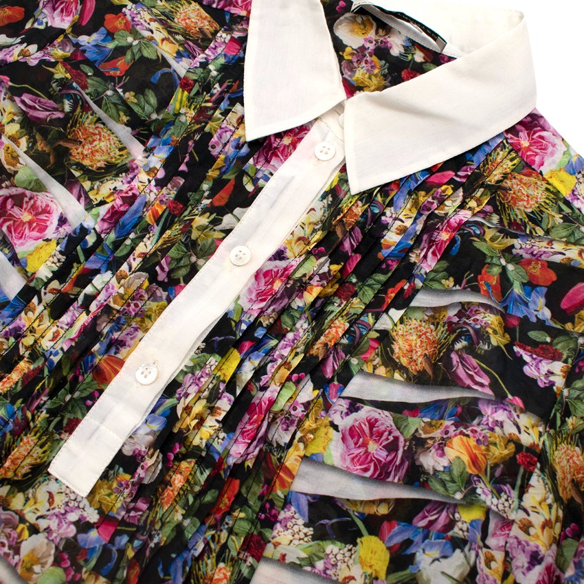 Preowned Mary Katrantzou Floral with White Collar Cotton Dress Size L Floral / Patterned