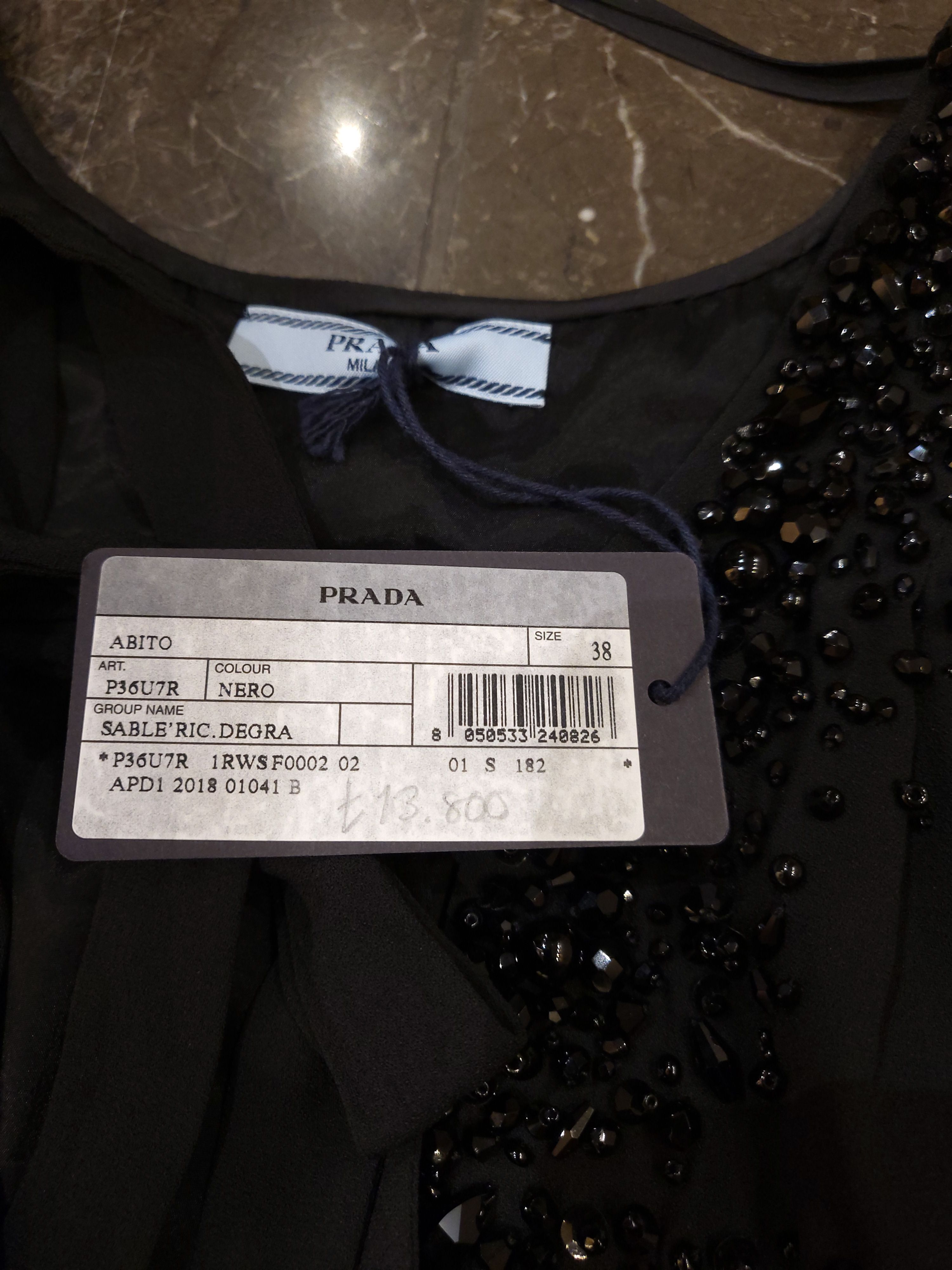 Prada Black beaded draped cocktail dress Size XXS viscose