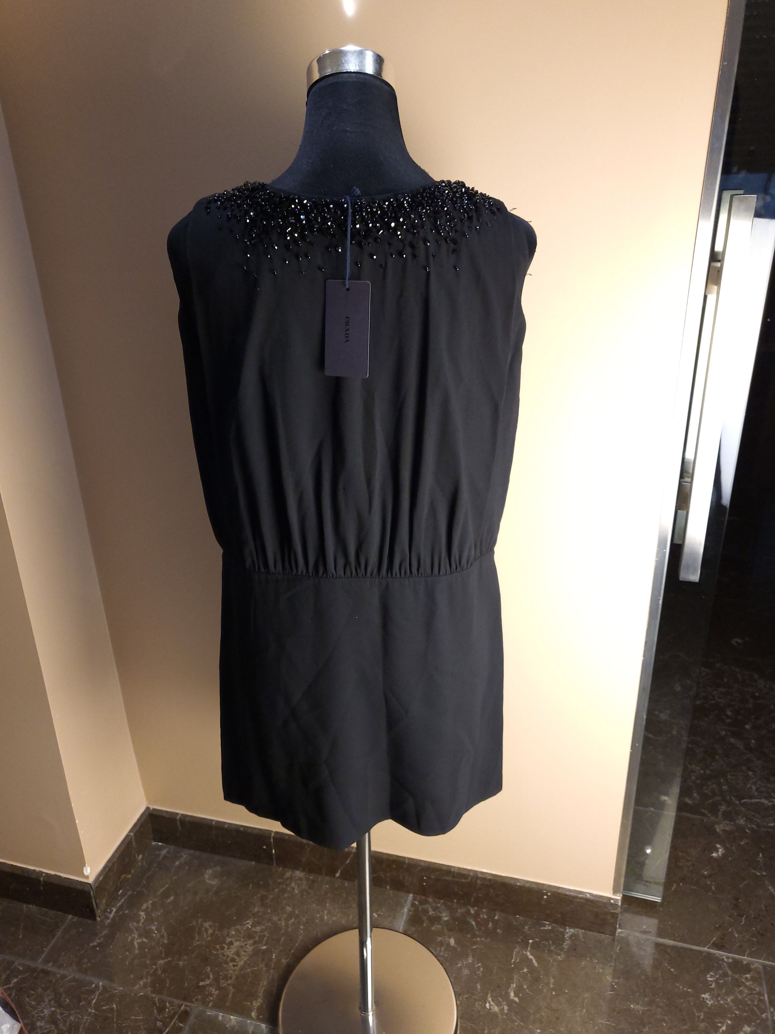 Prada Black beaded draped cocktail dress Size XXS viscose