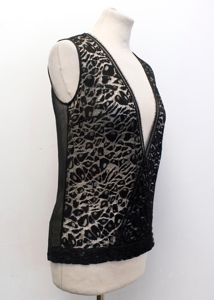 Preowned Preen By Thornton Bregazzi Black Sheer Plunge Lace Top Size XS