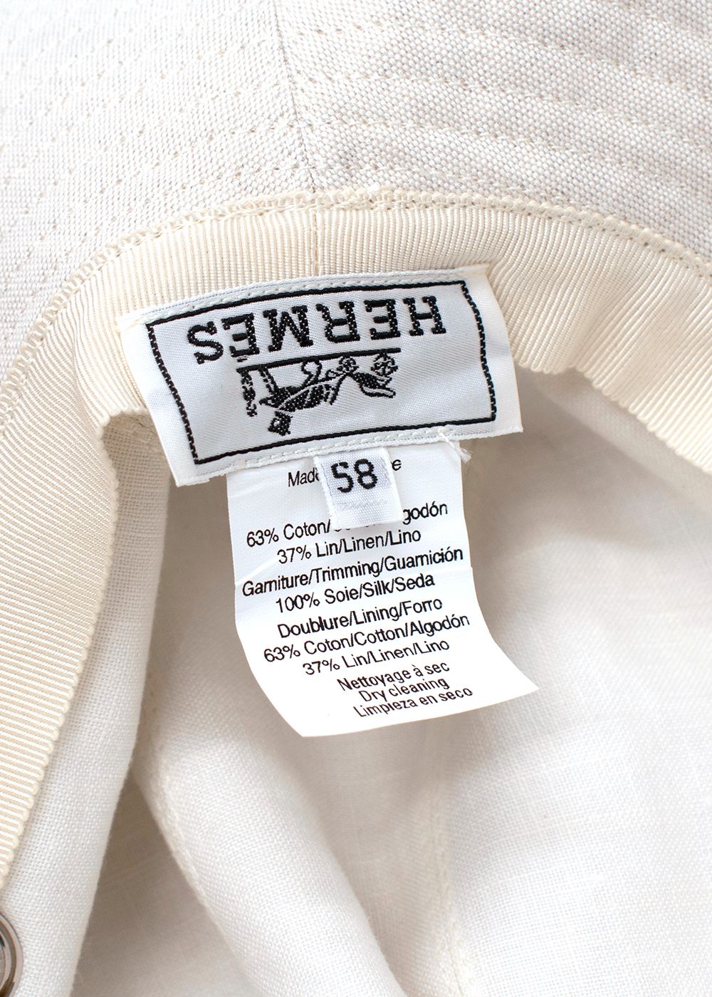 Preowned Hermes Neutral Fedora With Twilly Detail Size L cotton/linen