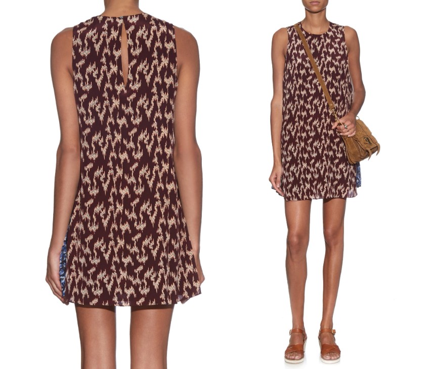 Preowned Elizabeth and James Ikat Print Dayne Dress Size S Tan/Brown silk