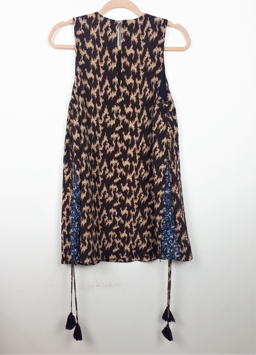 Preowned Elizabeth and James Ikat Print Dayne Dress Size S Tan/Brown silk