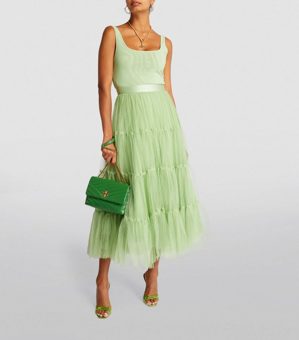 Alice + Olivia Pistachio Green Tulle Chara Midi Dress Size L polyester