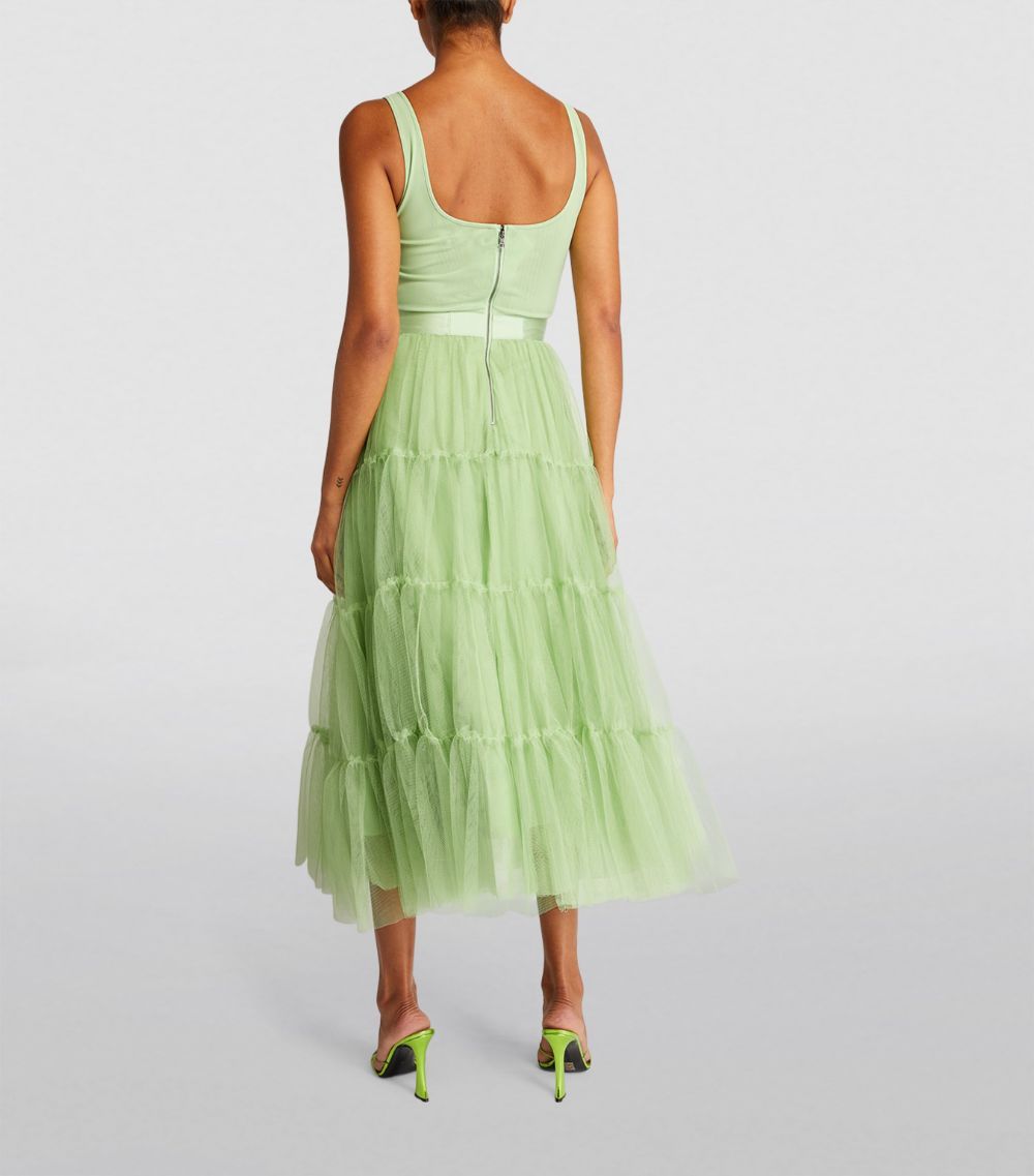 Alice + Olivia Pistachio Green Tulle Chara Midi Dress Size L polyester