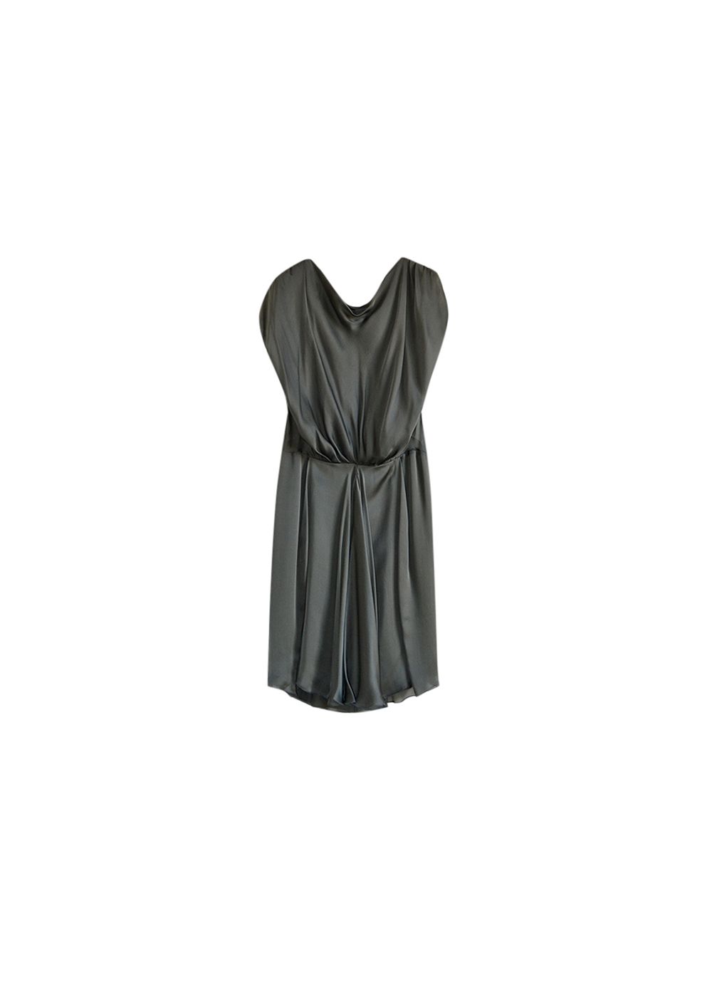 Alberta Ferretti Olive silk satin draped dress Size S