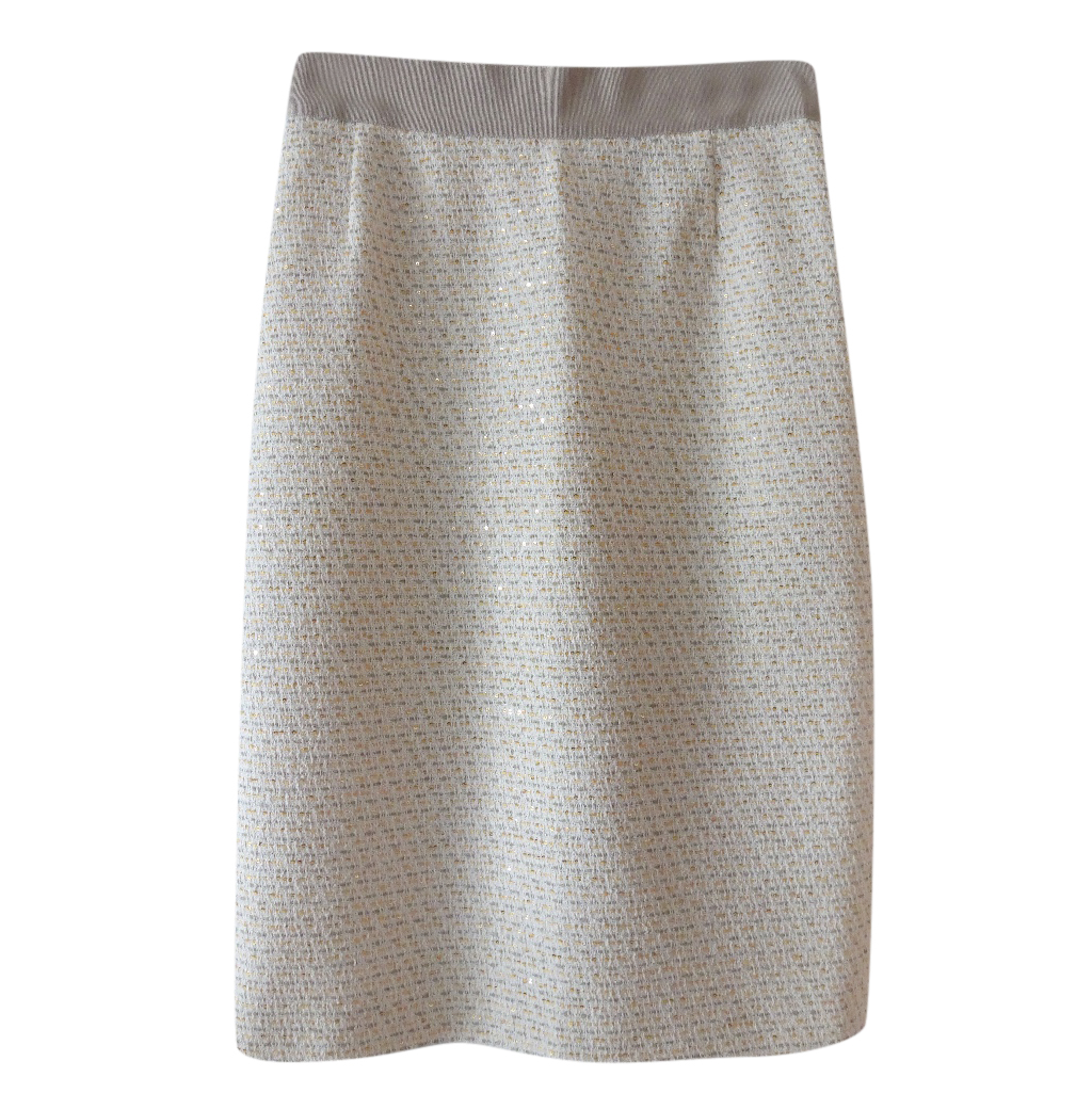 Preowned Max mara Sequin Embellished Wool Skirt Size M Beige/Nude cotton