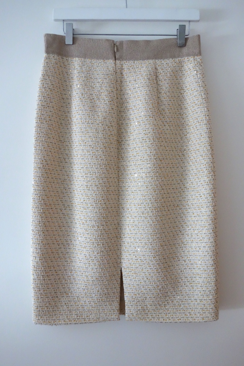 Preowned Max mara Sequin Embellished Wool Skirt Size M Beige/Nude cotton