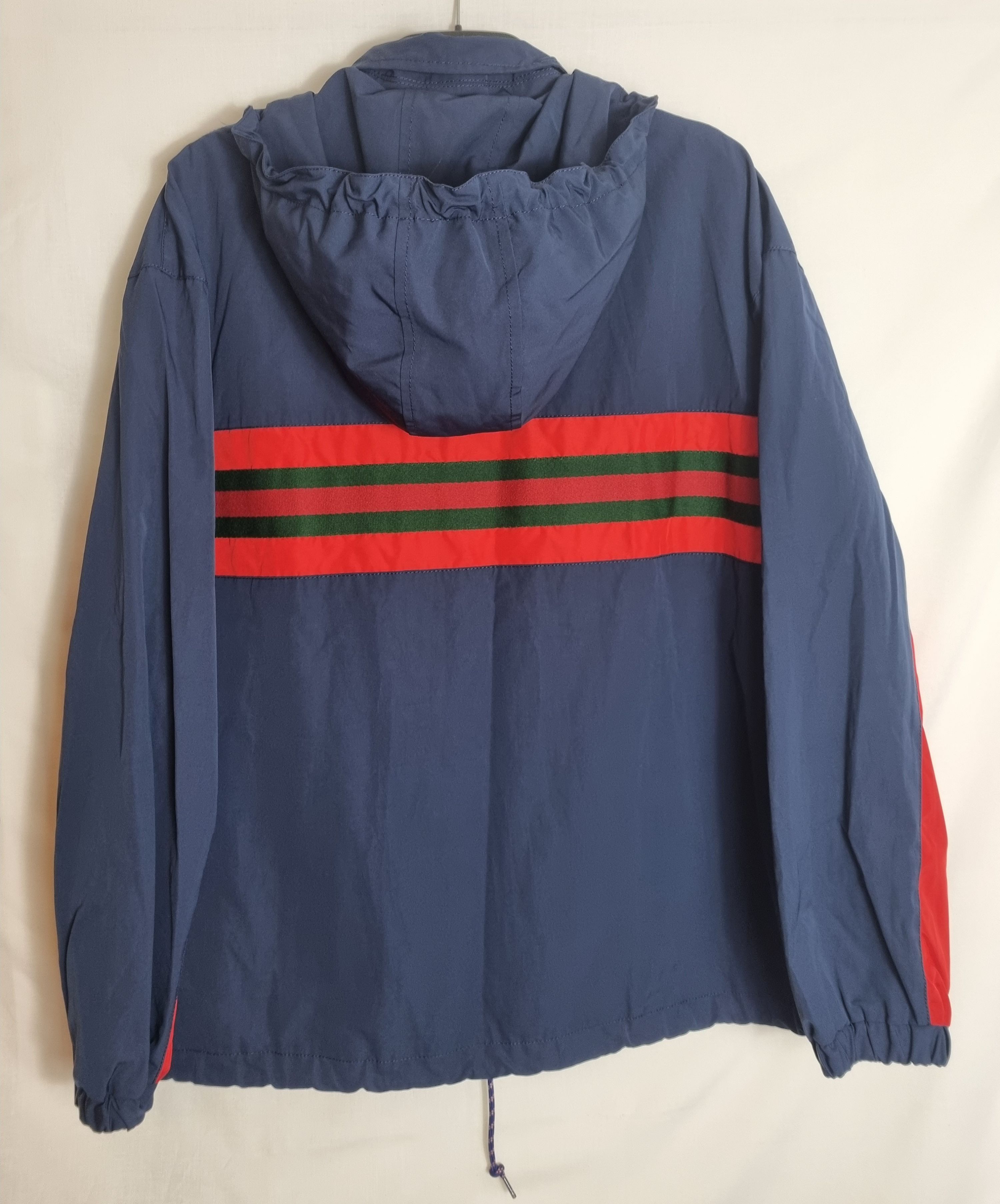 Men's Gucci Navy cotton-blend web striped windbreaker jacket Size XL Blue cotton