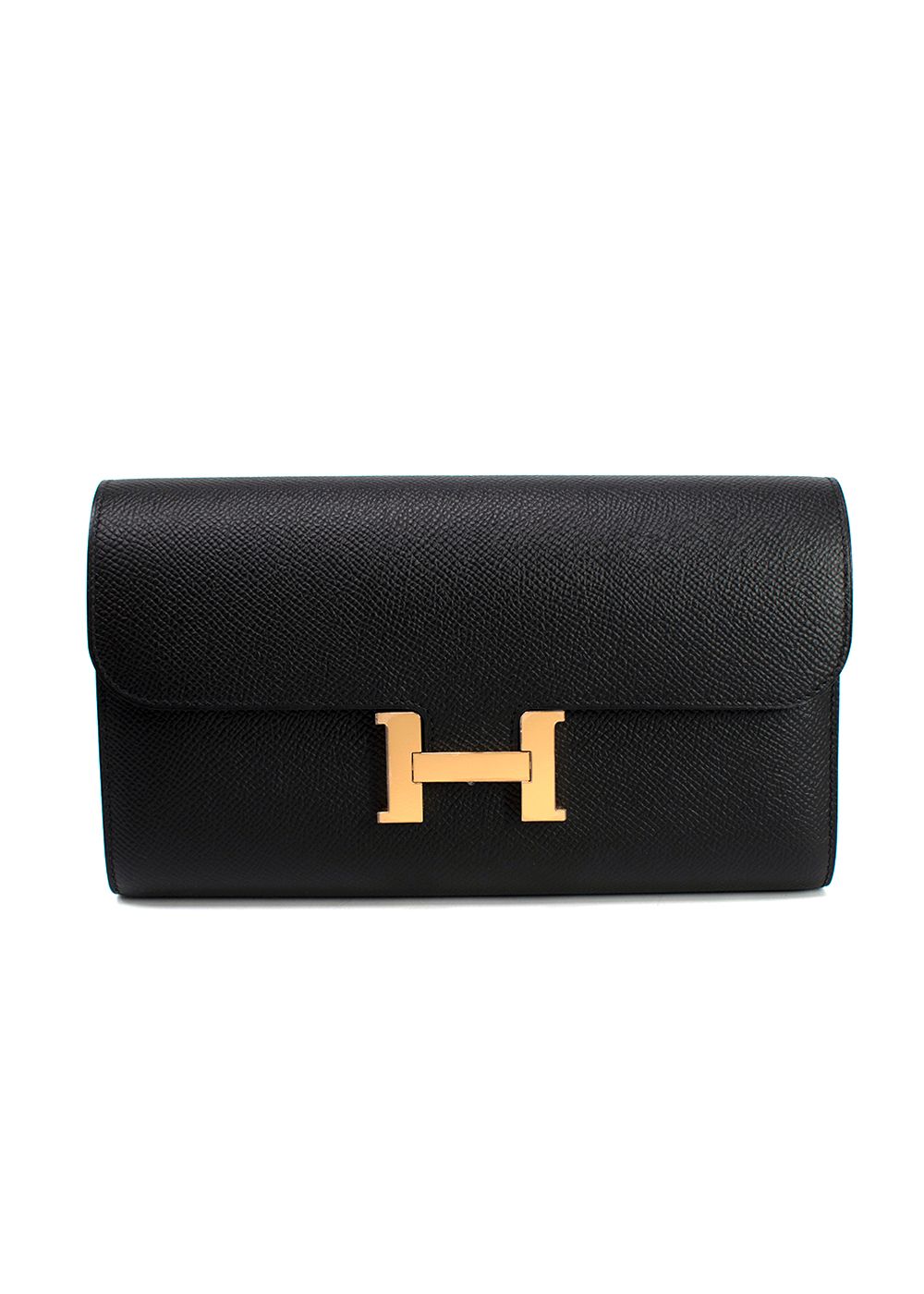 Hermes Black Epsom Leather Constance Long Wallet GHW