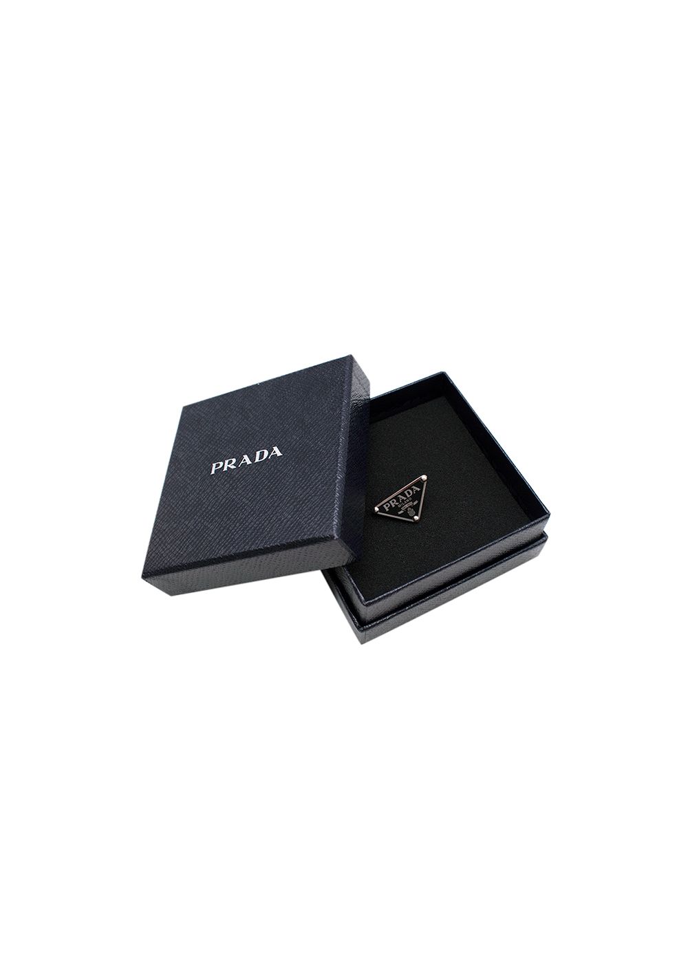 Prada Sterling silver  enamel triangle clip earring Silver and black