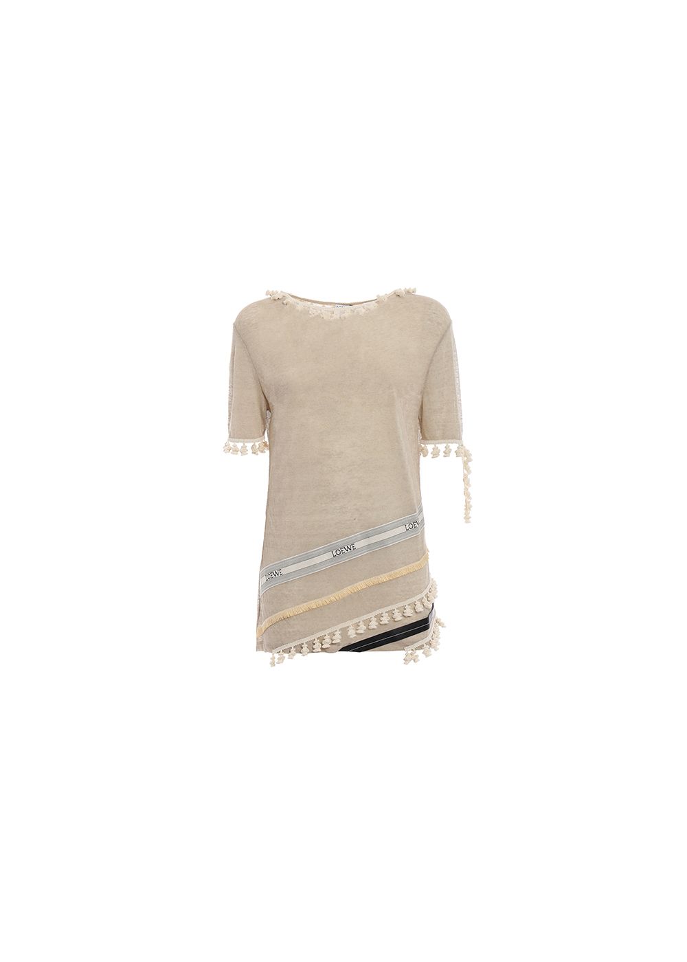 Preowned Loewe Linen Tassel T-Shirt Size S beige