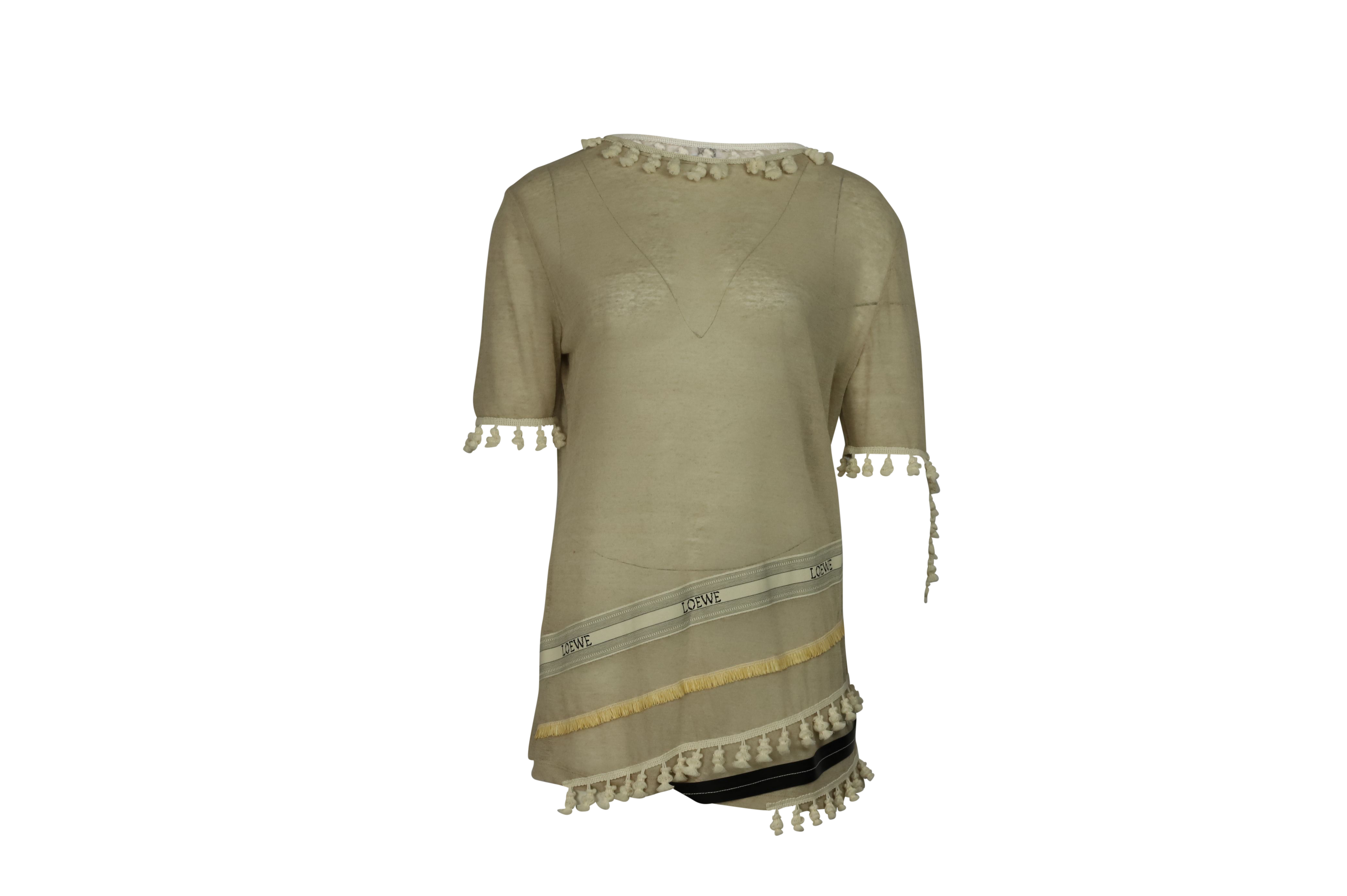 Preowned Loewe Linen Tassel T-Shirt Size S beige