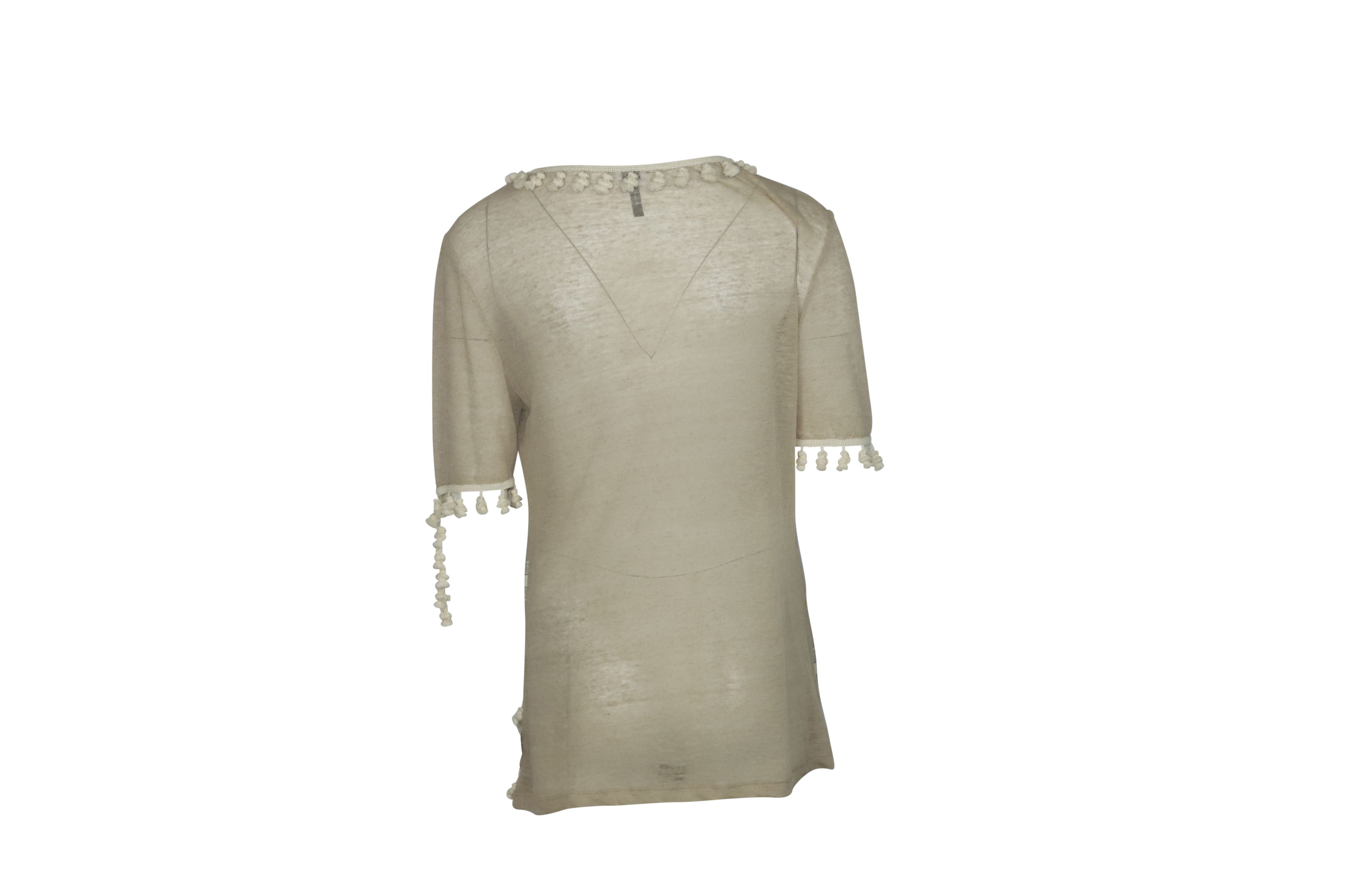 Preowned Loewe Linen Tassel T-Shirt Size S beige