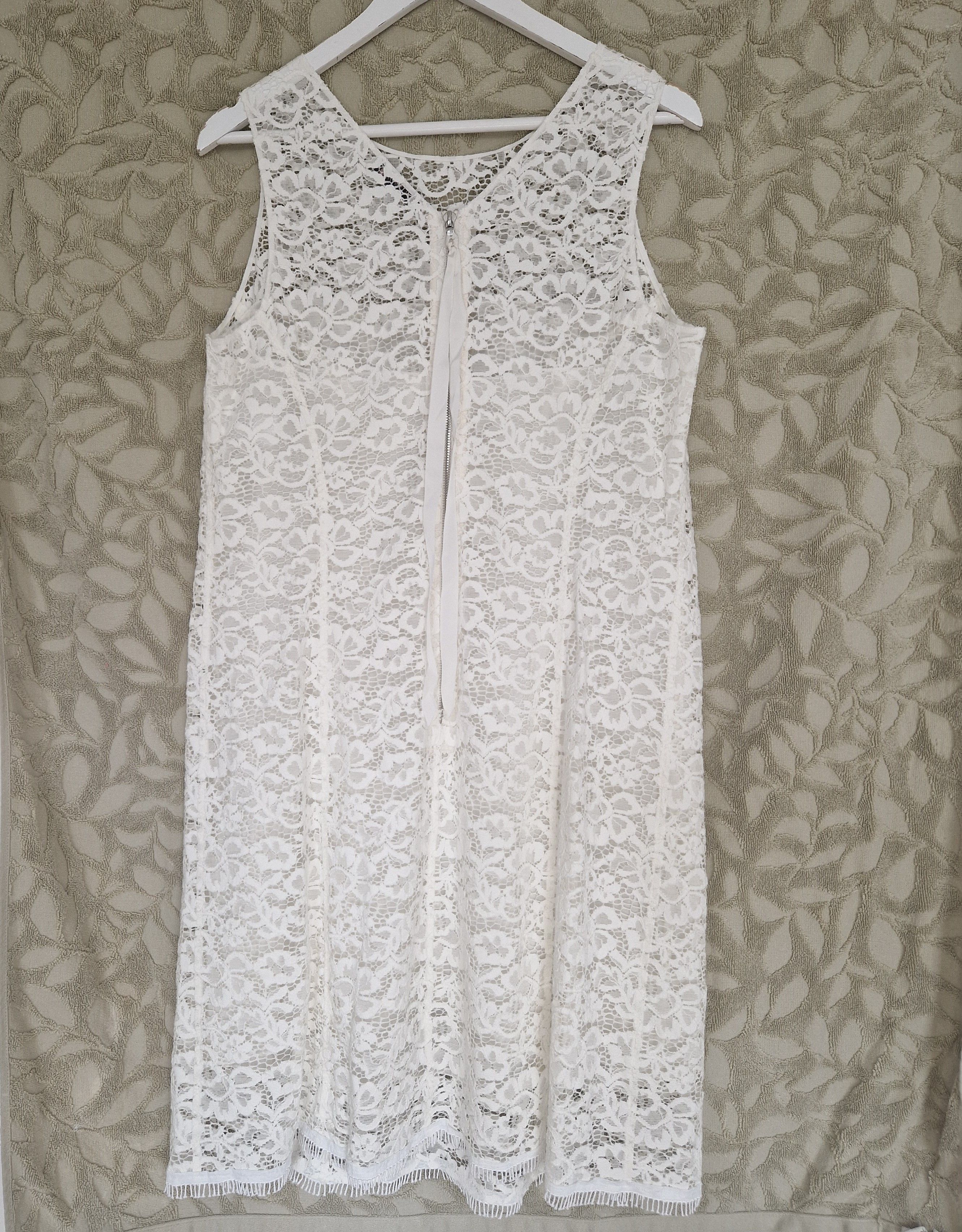 Preowned Nina Ricci off-white lace shift dress Size M White cotton