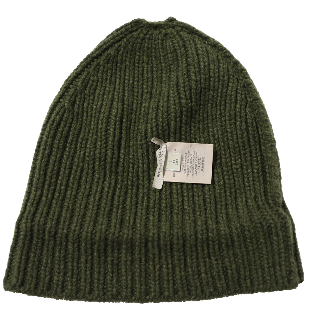 Preowned Bottega Veneta Green Cashmere Ribbed Beanie wool/hair/cashmere