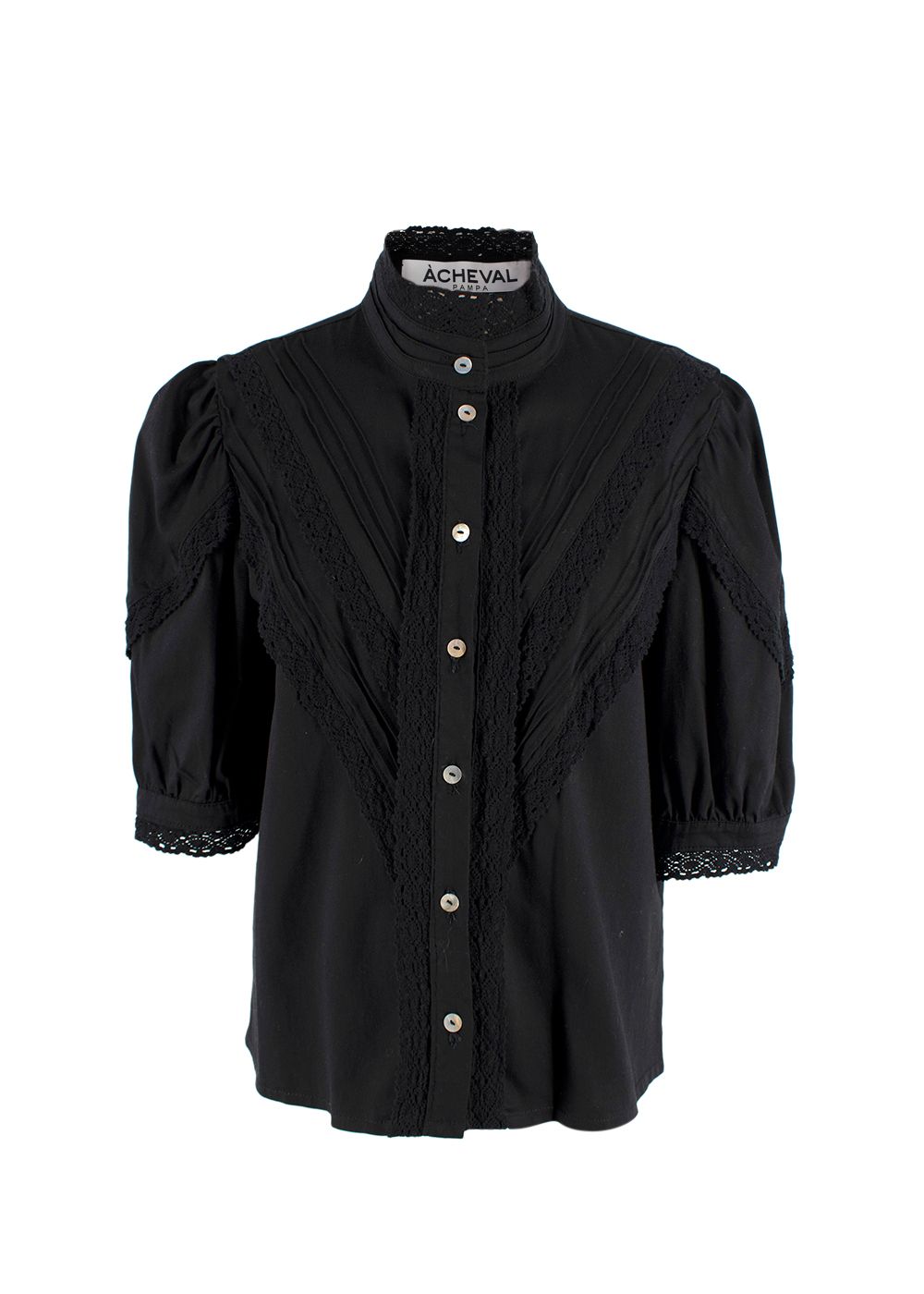 Preowned Acheval Pampa Black Balloon Sleeve Blouse Size S cotton