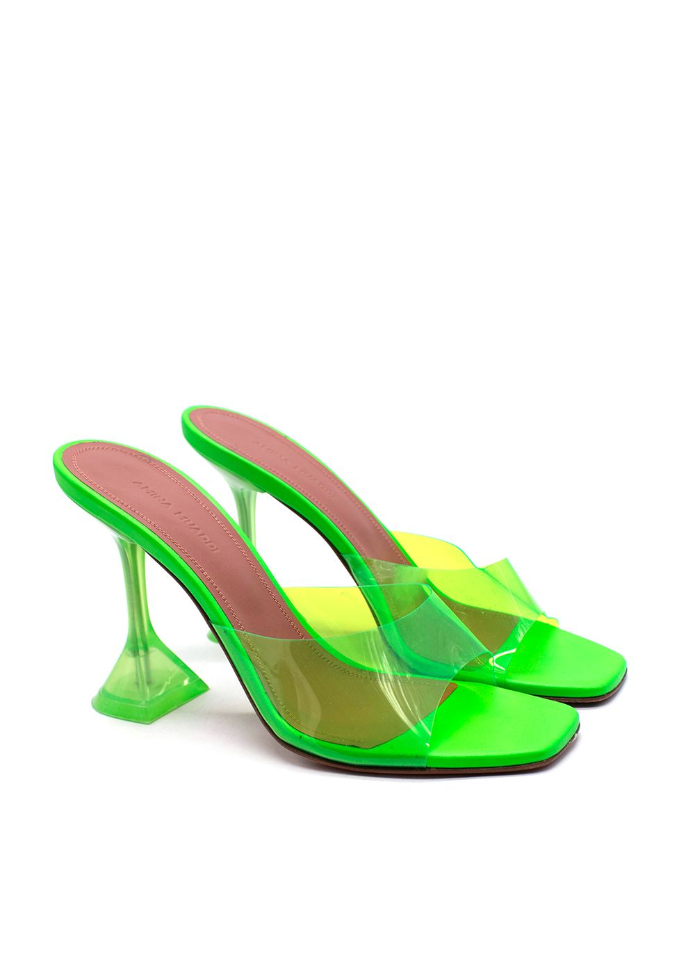 Preowned Amina Muaddi Neon Green Lupita PVC Mules Size 37