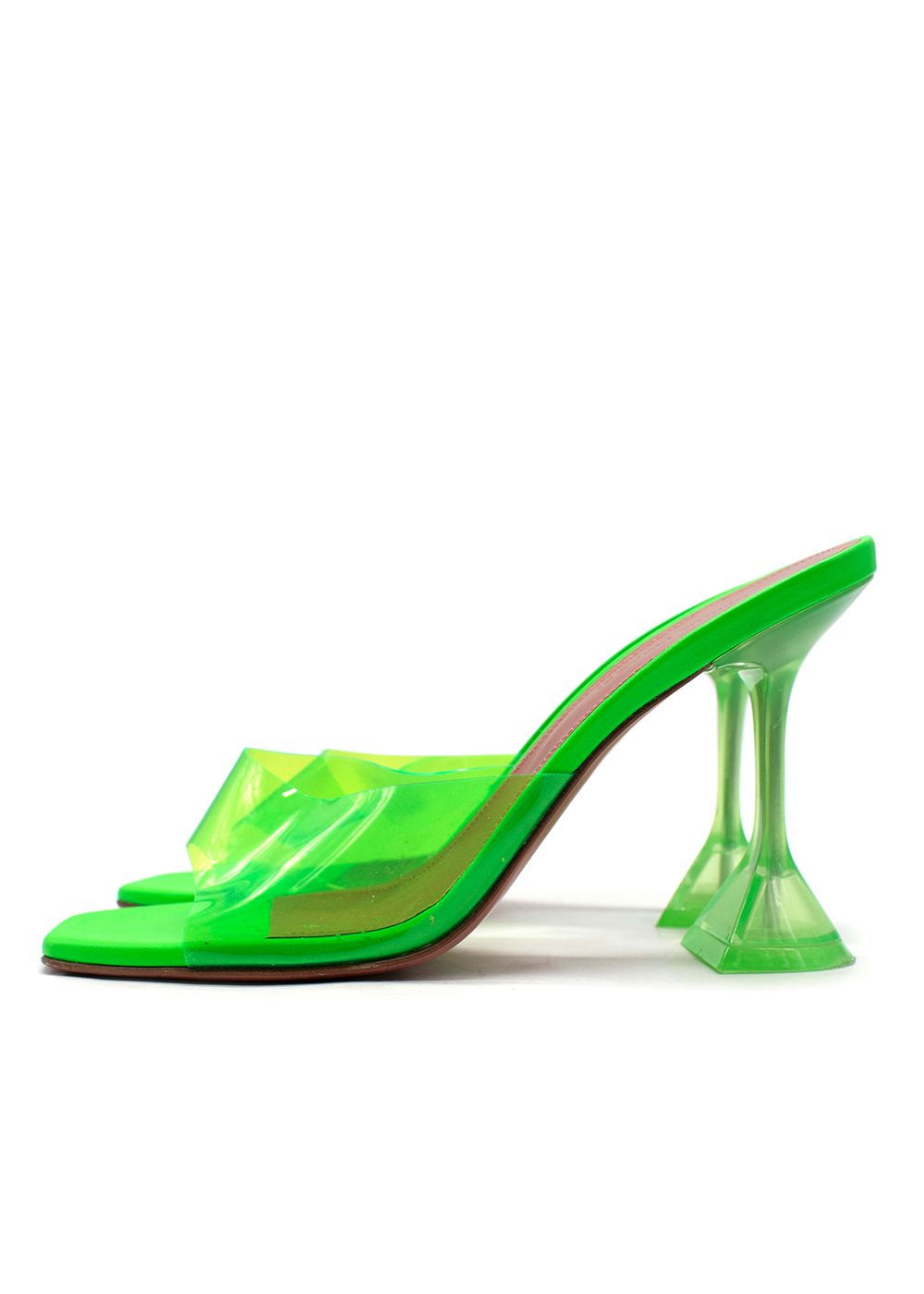 Preowned Amina Muaddi Neon Green Lupita PVC Mules Size 37